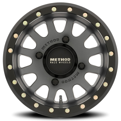 Aluminum Wheels 15x6 MR401 Beadlock UTV Bolt Pattern 5 On 114.3 Offset 49 Lip Size 0 Titanium GY Matte Black Ring Method